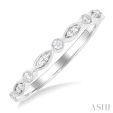 1/10 Ctw Marquise and Circular Motif Carved Round Cut Diamond Stackable Wedding Band in 14K White Gold